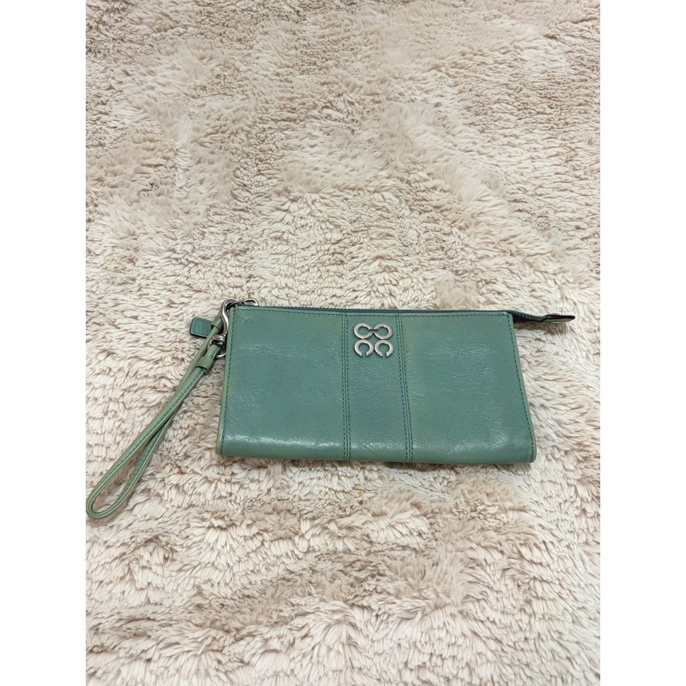 Coach Vintage Sage Green Soft Leather Zip Around Wristlet Wallet Card Organizer